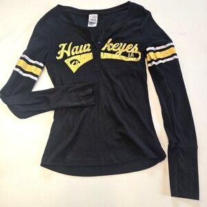 Iowa Hawkeyes Black Ribbed Henley Button Up Shirt Womens Medium